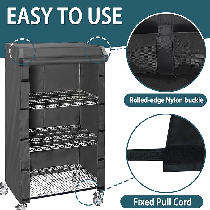 Waterproof Wire Rack & Shelving Cover – Heavy Duty Storage Shelf Dust Cover, Fits 36" W x 14" D x 54" H, Nylon Buckles & Hook-and-Loop Closure (Black, No Shelves)