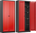 INTERGREAT Metal Storage Cabinet with Magnetic Doors, 63" H Traditional European Style Metal Cabinets with 2 Doors and 4 Adjustable Shelves for Home Office, Kitchen, Bathroom (Black Red)