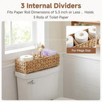 StorageWorks Toilet Paper Basket for Back of Toliet, Toilet Tank Basket with 3 Large Compartments, Water Hyacinth Toilet Paper Storage Baskets, 16½"x 5½"x 5½", 2-Pack