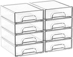 Yieach 2.2'' Tall Acrylic Clear Stackable Storage Drawer Organizer,8 Pack Desk Organization and Storage,Plastic Office Supply Organizer,Drawer Storage Organizer for Makeup,Accessory,Pen,Art Crafts
