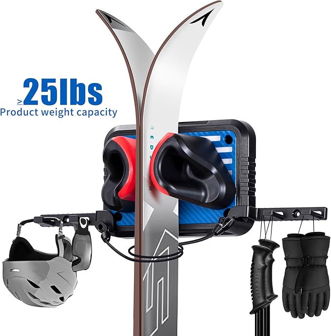 Ski Rack Wall Mount Ski & Snowboard Skateboard Ski Hangers for Wall Mount Fits Any Board holder Up to 25lbs Vertical Ski Storage Rack for Home & Garage Space-Saving Winter Gear Organizer 1pack