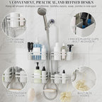 Shower Caddy Hanging for Bathroom Organizers and Storage - 3-Tier Adjustable Anti-Swing Shower Organizer Hanging with Heavy-Duty Suction Cups, Damage-Free Rustproof (White)