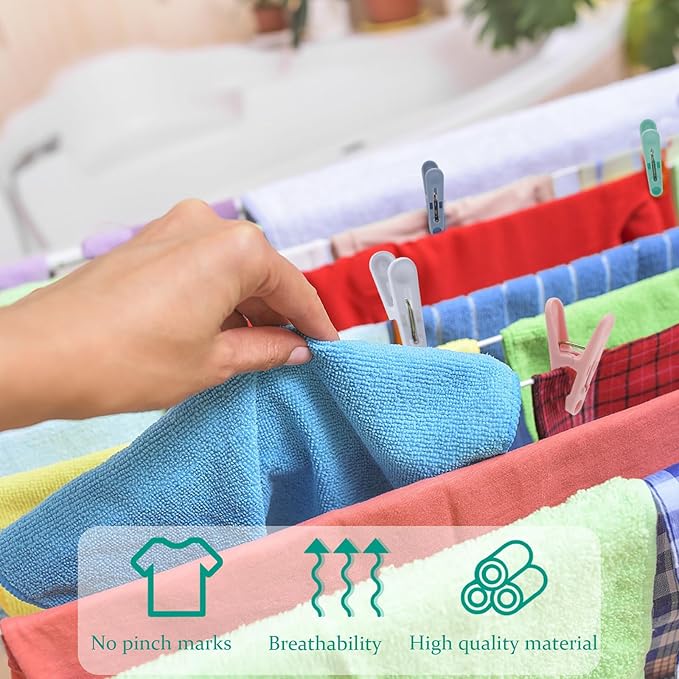 56 Pcs Colorful Clothespins, 4 Colors Spring Clips (2 Inch) Small Clothes Pin with Black Storage Bag - for Laundry, Drying Clothes, Home Use