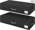 GRANNY SAYS 6.5-Inch Foldable Underbed Storage Box with Lid, Sturdy Frabic Organizer with Reinforced Bottom for Clothes, Shoes, Low-Profile Underbed Container for Bedroom, Closet,2 Pack, Black