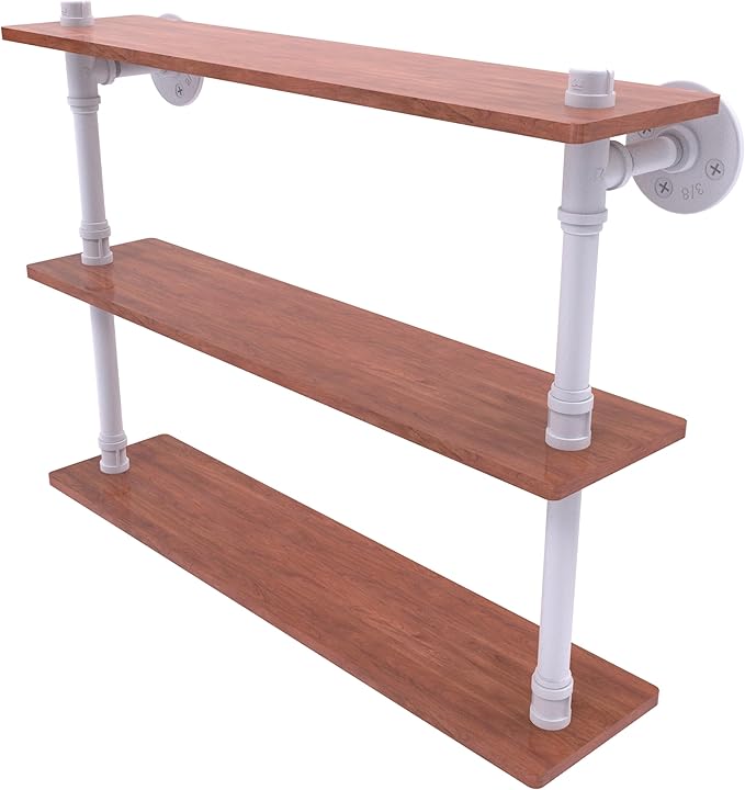 Allied Brass P-490-22-TWS-WHM Pipeline Collection 22 Inch Ironwood Triple Shelf, Matte White