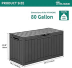YITAHOME 80 Gallon Outdoor Storage Box, Large Waterproof Resin Deck Box, Indoor Outdoor Lockable Storage Container for Patio, Garden, Cushions, Tools, Equipment (Dark Gray)