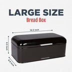 Culinary Couture Extra Large Black Bread Box for Kitchen Countertop - Holds 2 Loaves - 16.5" x 9" x 6.5" - Stainless Steel Vintage Bread Boxes for Kitchen Counters