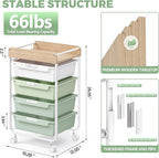 Rolling Craft Storage Cart with 4 Drawers,Utility Cart with Drawers,Art Craft Organizers and Storage,Kids Craft Cart,Kids Art Cart With DIY Lable and Wooden Tabletop Area,Green