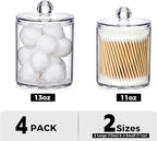 4 Pack Acrylic Qtip Holder Dispenser for Cotton Swabs, Balls, Pads, Floss Picks- Small Clear Acrylic Canister Apothecary Jar Set, Bathroom Essentials Accessories Decor, Vanity Makeup Storage Organizer