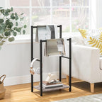 HOOBRO Freestanding Towel Rack, 2 Tier Blanket Ladder Holder for Bathroom, 16.5" L x 9.4" W x 31.5" H, Blanket Rack, Industrial Drying and Display Rack with Shelf, Metal, Greige and Black BG02LB01