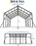 Garvee 20x25 ft Metal Carport Kit, 120° Steep-Pitch Vertical Roof for Snow Shedding, 173" High-Clearance RV & Tractor Shelter, Heavy-Duty 2 Cars Car Port with Reinforced Frame