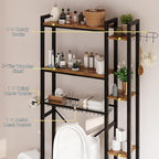 Over The Toilet Storage with Side Shelf, 7 Tier Bathroom Organizer Rack with Paper Holder, Hooks and Basket, Freestanding Above Toilet Shelf for Laundry, Quick Interlock Install (Vintage Brown)