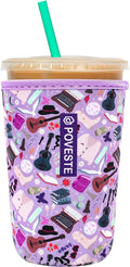 Reusable Neoprene Insulator Sleeve for Iced Coffee & Cold Soda, Coffee Sleeves for Iced & Hot Drinks, Cold Beverage Cooler Compatible with Starbucks, Dunkin (On Tour Purple, Medium: 22-24oz)