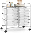 RELAX4LIFE 9 Drawer Rolling Storage Cart - Mobile Drawer Carts for Craft Art Supply Paper Salon, Utility Cart on Wheels for Classroom Teacher School Office, Rolling Cart with Drawers (Clear)