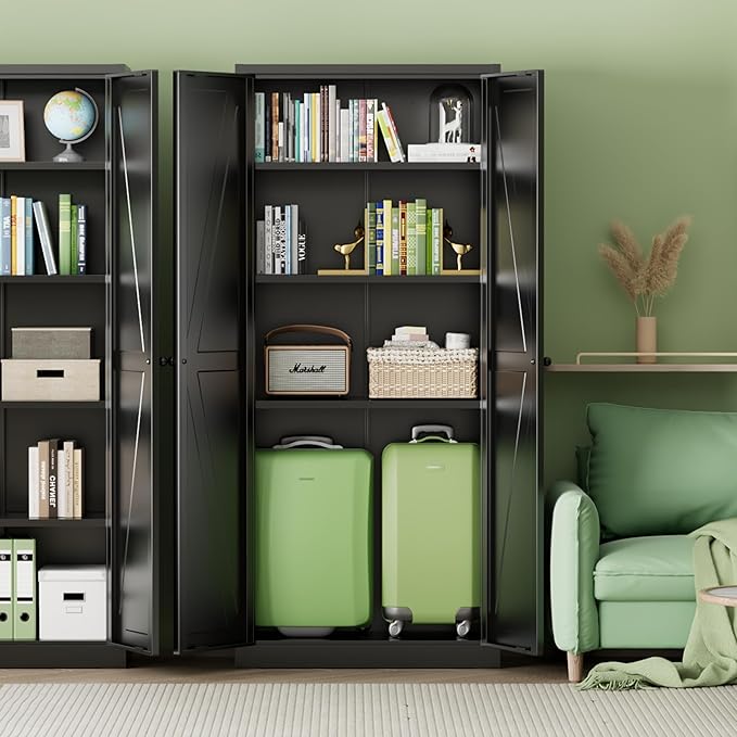 INTERGREAT Metal Storage Cabinet with Magnetic Doors, 63" H Modern Classic Style Metal Cabinets with 2 Doors and 4 Adjustable Shelves for Home Office, Kitchen, Bathroom (Black)