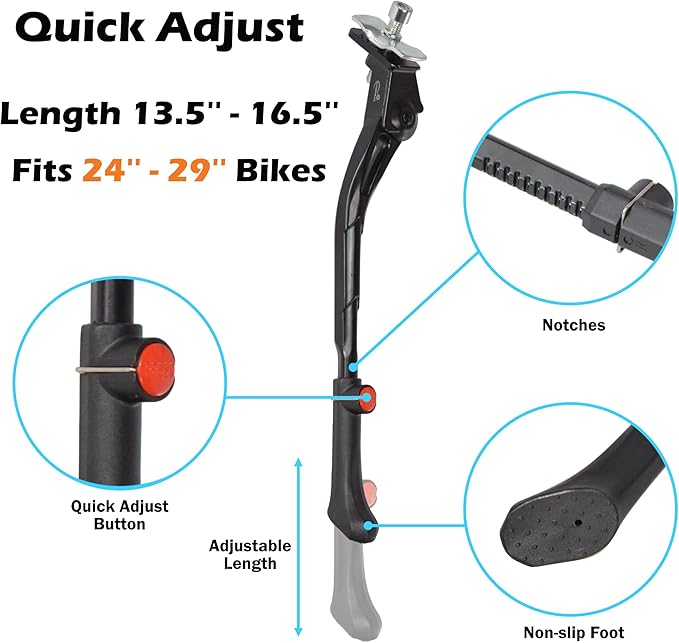 Lumintrail Center Mount Bike Kickstand - Fits 24-29 Inch Bicycles - Adult Mountain, Cruiser and Road Bike Kickstand - Quick Adjust Height