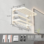 VOLDRA Towel Racks for Bathroom, 24-Inch Towel Shelf with 2 Towel Bar Foldable Towel Holder with 7 Hooks Towel Storage Organizer for Bathroom & Lavatory Wall Mounted(Milky White)