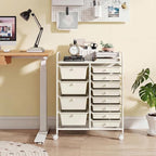 GOFLAME 12-Drawer Rolling Storage Cart, Craft Storage Cart with Removable Drawers & Lockable Wheels, Art Cart Supply Storage Organizer with Metal Frame for Home Office Classroom, White