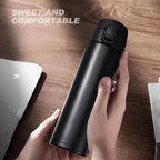 Vacuum Insulated Bottle Thermal Water Bottle Travel Coffee Mug with Safety Buckle Lid Stainless Steel Leak Proof Tumbler Water Flask 15.2 Oz/450ml(Black)