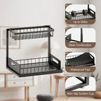 VUSIGN Under Kitchen Sink Organizer, 2 Tier Metal Slide out Sink Shelf Pull out Cabinet Organizer Drawers for Bathroom Kitchen Laundry, 2 Pack, Black