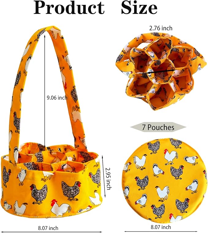UKJENT Egg Collecting Basket, 7 Pouches Large Chicken Egg Gathering Basket, Machine Washable, Hold Different Size Eggs Collection Carrier Bag, Duck Goose Quail Fresh Eggs Collector, Farm & Home Use