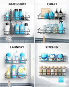 Nieifi Shower Caddy Shelf with Hooks Storage Rack Organizer Adhesive Stainless Steel Without Drilling for Bathroom, Lavatory, Washroom, Restroom, Shower, Toilet, Kitchen - 2 Pack (Black)
