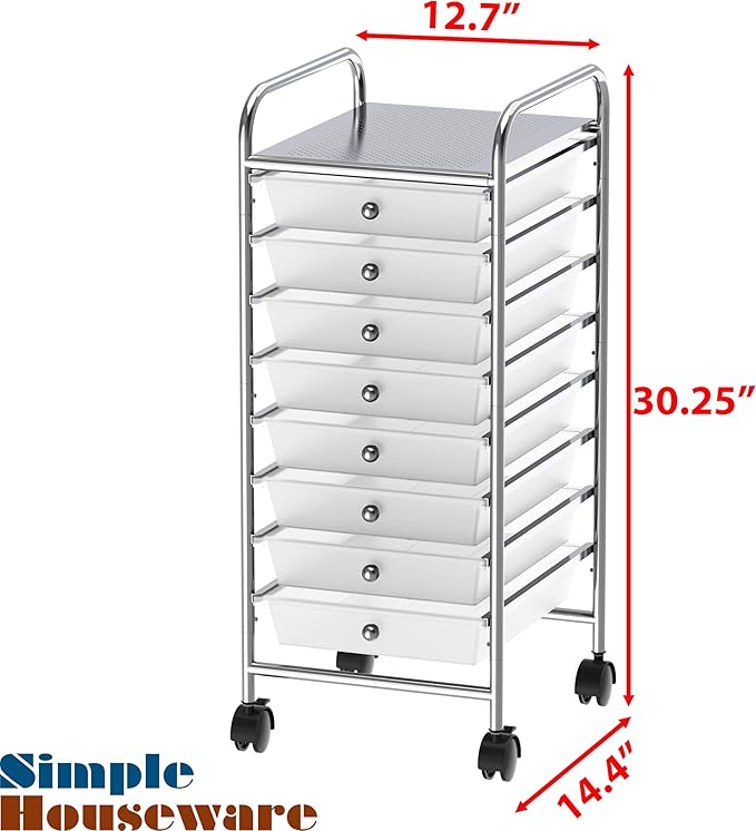 Simple Houseware Utility Cart with 8 Drawers Rolling Storage Art Craft Organizer, Chrome