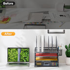 Marbrasse Desk Organizers, 4-Tier Mesh Desk File Organizer with 5 Vertical File Holders and 2 Pen Holders, Multifunction Desktop Organizer,Desk Organizers and Accessories for Home Office (Gray)