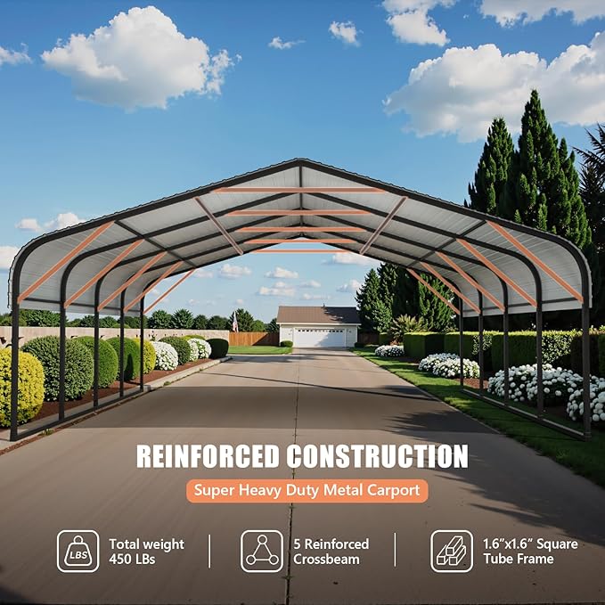 Carports Canopy Heavy Duty, Fully Enclosed Metal Garage with Sidewalls (20x20, White)