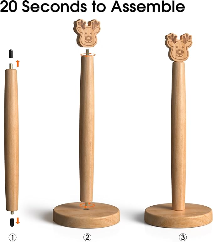 Christmas Wooden Paper Towel Holder Stand - Kitchen Winter Xmas Decoration Paper Hanger Rack Bathroom Towel Roll Stand Simply Standing Countertop Paper Roll Holder, Reindeer Design