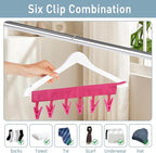 TamBee Travel Hangers Foldable for Suitcase Clothespin Travel Portable Folding Clothes Drying Hanger with 6 Clips Pack of 3 (Black, Red, Rose red)