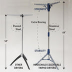 Household Essentials 5009-1 Collapsible Portable Indoor Tripod Clothes Drying Rack for Hanging Laundry | Silver and Blue Medium