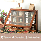 Mini Clear Display Wood Cabinet with 12 Slots - 10" x 15.5" Collectibles Display Case - Wooden Floating Shelves for Display & Home Decor - Vintage Style Wood Cubby Shelf with Front Clear Cover
