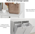 Two-Compartment Tilt-Out Laundry Sorter Cabinet,Bathroom Storage Organize Cabinet with 2 Removable Hamper Clothes Basket (White-B)