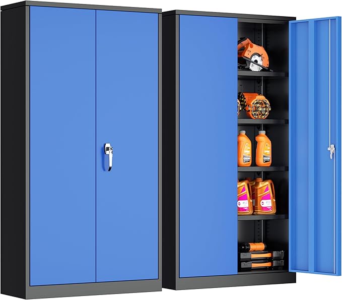 INTERGREAT Metal Storage Cabinet,72" Steel Lockable File Cabinet with Locking Doors and Adjustable Shelves,Locking Tool Cabinets for Office,Home,Garage,Gym,School (Black Blue)