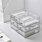 Desk Drawer Organizer, Stackable Plastic Storage Drawer, Grocery Organizer For Stationery/Office Supplies (New Clear, 3 Compartment)
