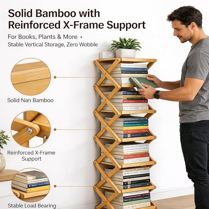The 8-Tier No-Assembly Bamboo Rack, Bamboo Shoe Rack, Foldable Shoe Rack, Space Saving Collapsible Shelves for Entryway, Closet, Bathroom, Bamboo Shoe Rack, Foldable Shoe Rack (Brown, 8Tier)