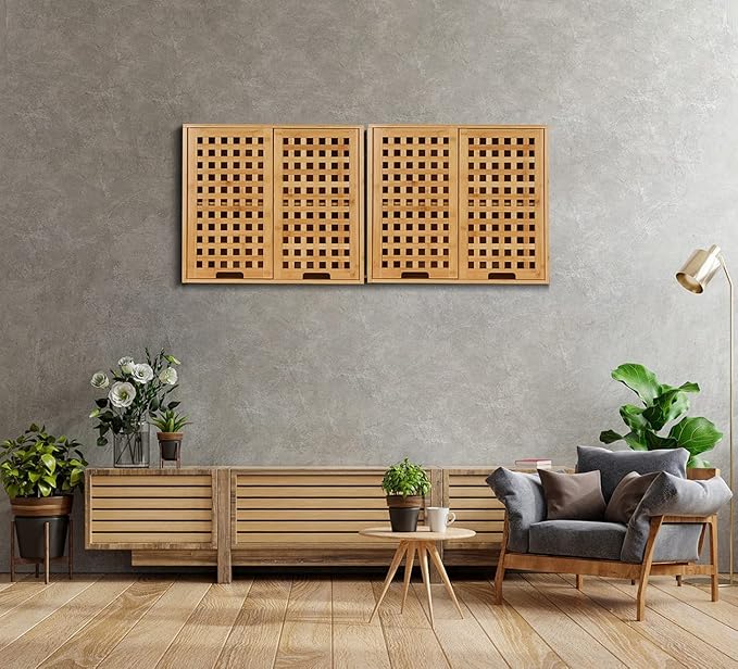 ZYBT Bathroom Wall Cabinet Wall Mounted Organizer, Medicine Cabinet, Over The Toilet Storage, Bamboo Medicine Cabinets with Doors and Shelves, Wall Storage for Bathroom Kitchen Living Room