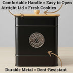 Cookie Jar with Airtight Lid - 1 Gallon - 6"D x 8"H Black Iron Cookie Tin with Bamboo Lid - Large Cookie Jars with Lids Airtight - Farmhouse Cookie Jars for Kitchen Counter Decorative - Cookies Jar