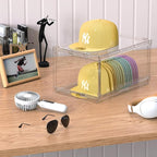 2 Pack Large Hat Organizer Box, Stackable Clear Baseball Caps Holder Box Containers with Sliding Door for Hats Snapback Cap Storag, Hat Rack Display Case, Holds 20 Hats Each -Clear