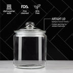 1 Gallon Glass Cookie Jar with Lid – Glass Jar with Lid - Airtight Food Storage Container for Cookies, Candy, Flour, Dog Treats – Clear Large Kitchen Jar for Pantry - Glass Containers with Lids
