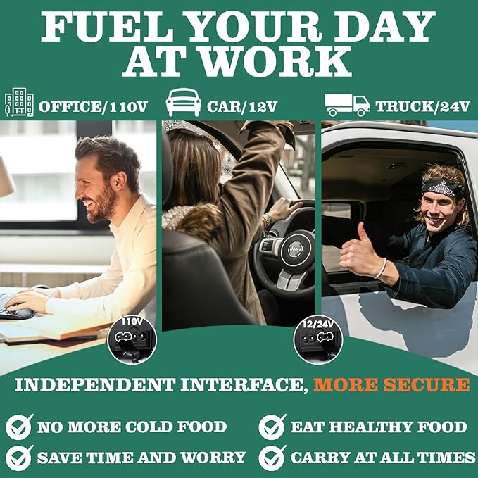 Buddew Electric Heated Lunch Box for Adults - 80W Fast Heating, 1.5L Food-Grade Stainless Steel, 12V/24V/110V Portable Food Warmer for Work Travel Car, Lonchera Electrica Portatil