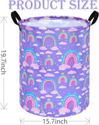Purple Rainbow 19.7 Inch Round Laundry Clothes Hamper Laundry Basket with Handles,Storage Organizer Bins Laundry Gift Basket for Room, Bedroom Decor