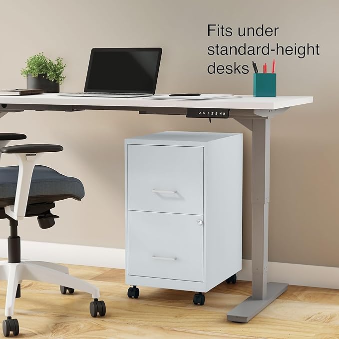 Staples 2-Drawer Vertical File Cabinet, Letter Size Documents, Lockable & Mobile, 18" D x 14" W x 26.3" H, Gray