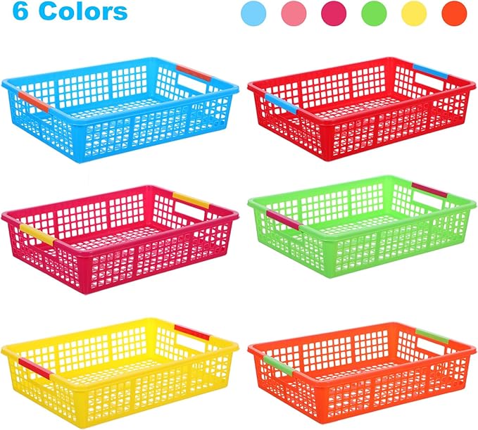 6 Pack Large Plastic Classroom Paper Organizers, Turn in Trays Classroom,Paper Trays for Classroom, Book Baskets for Library, Drawers, Office, Home (13.6 x 10 x 3.1 Inch)