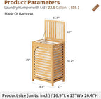 FILWH Laundry Hamper with Lid (16.9 * 13 * 26.5inches) Large Bamboo Laundry Bin Basket 85L Clothes Hamper with 1 Removable Bag Storage baskets for Bathroom(Natural)