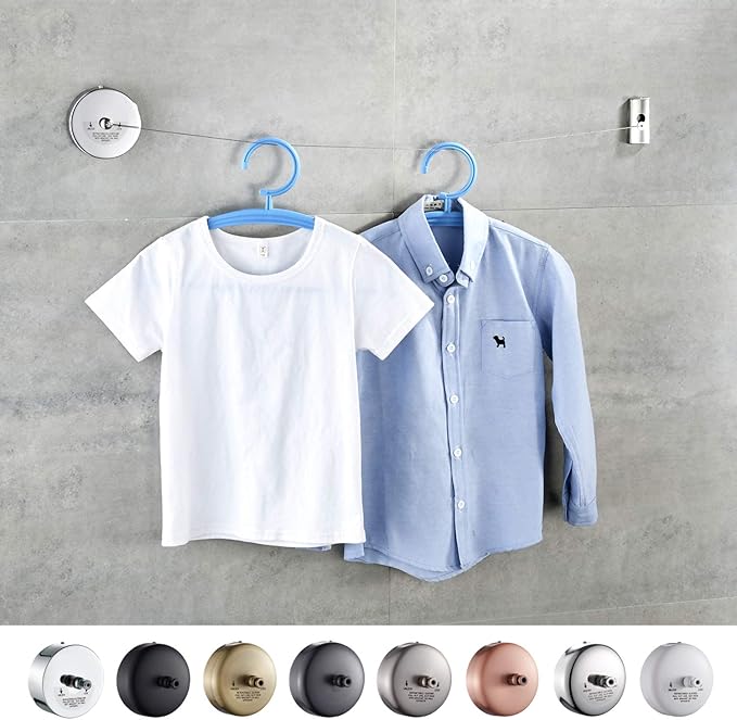 JOOM Retractable Clothesline Stainless Steel Heavy Duty 9Feet(MAX) for Hanging Drying in Bathroom Laundry Hotels, Chrome Finish,Round Style (Chrome B (Drill))