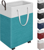 HomeHacks 90L Large Rolling Laundry Basket, Laundry Hamper with 4 Smooth Wheels, Collapsible Waterproof Clothes Basket, Freestanding Hamper with Handles for Bedroom/Dorm/Laundry Room (Green)