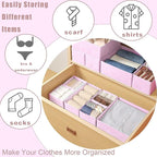 Drawer Organizer Clothes 8 Pack Clothes Organizer Dresser Drawer Organizers for Socks Underwears Bras Foldable Closet Organizers and Storage Fabric Storage Dividers for Nursery Bedroom, Pink