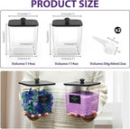 2 Pack Clear Laundry Pods Container, Plastic Square Laundry Room Organization and Storage Jars with Black Lids, Scoops & Labels for Detergent, Powder, Dryer Balls